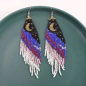 Seed been moon 🌙 boho drop earrings.